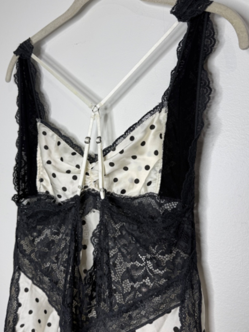 timately Free People Satin Polka Dot Lace Maxi Slip Dress Ivory Black Coquette - Picture 6 of 11